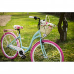 Dámsky retro bicykel 26" Lavida 3-prevodový rám 17,5" Modrý, ružové kolesá